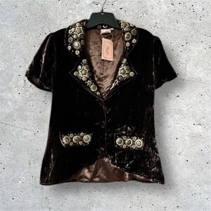 NWT Vintage Style Velvet & Silk Studded Embellished Jacket